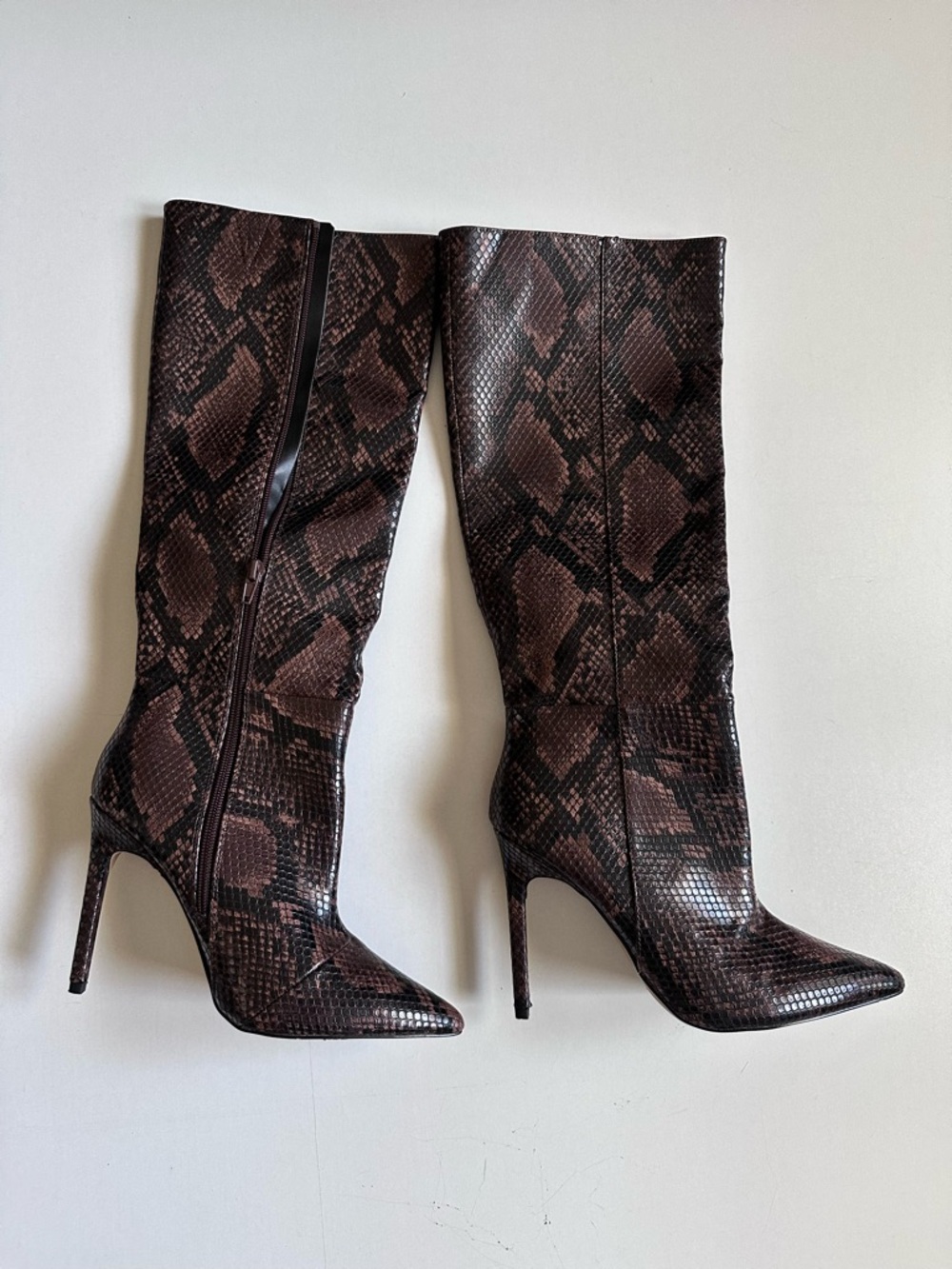 Express Brown Red Python Embossed Tall Boots Size 7